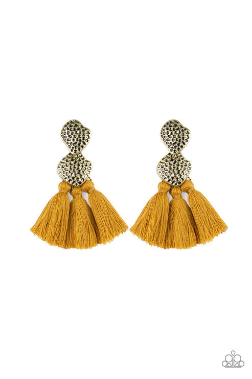 Tenacious Tassel Yellow  Post Earrings Paparazzi