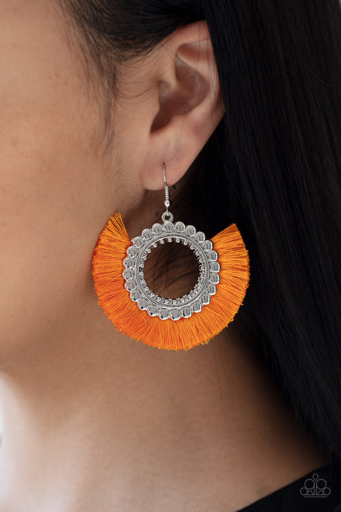 Fringe Fanatic Orange Earrings Paparazzi