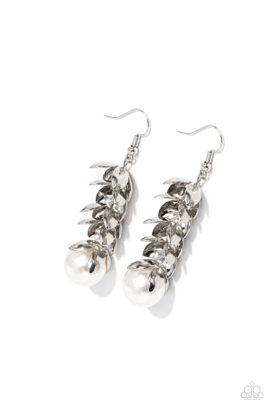 Ocean FROND Property White Earrings Paparazzi