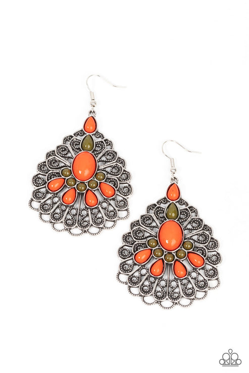 Peacock Prance Orange Earrings Paparazzi