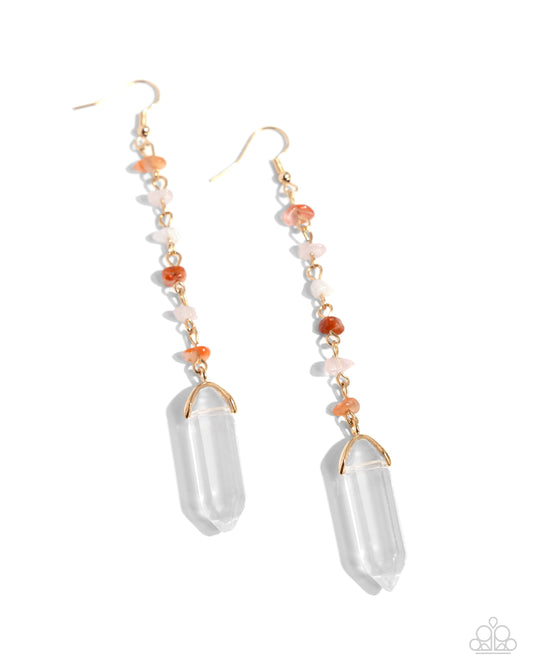 Quartz Qualification Orange Earrings Paparazzi