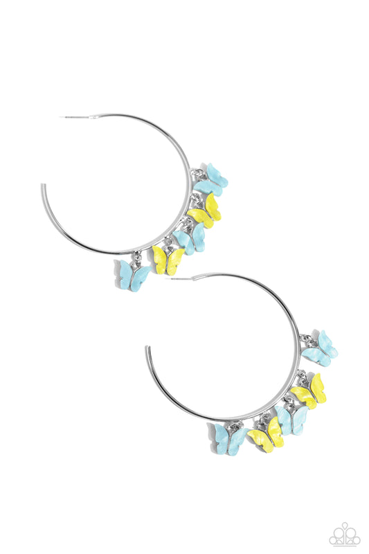 Bemusing Butterflies Blue Hoop Earrings Paparazzi