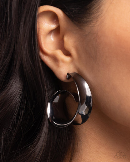 Curly Cadence Black Hoop Earrings Paparazzi