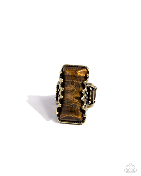 Scalloped Stone Brass Ring Paparazzi