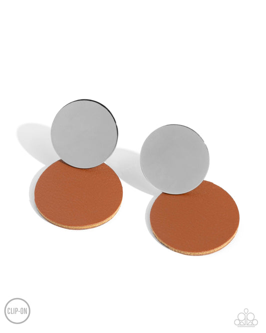 Leather Leader Brown Clip-On Earrings Paparazzi