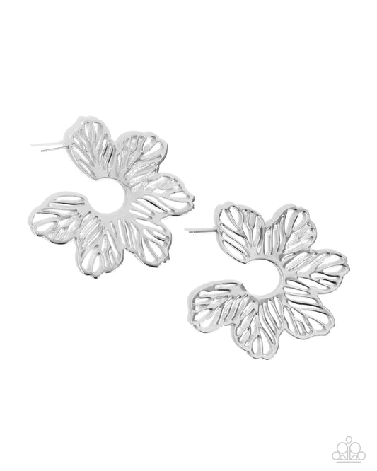 Floral Fame Silver Hoop Earrings Paparazzi