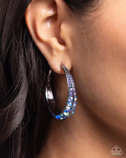 Embedded Edge Blue Hoop Earrings Paparazzi