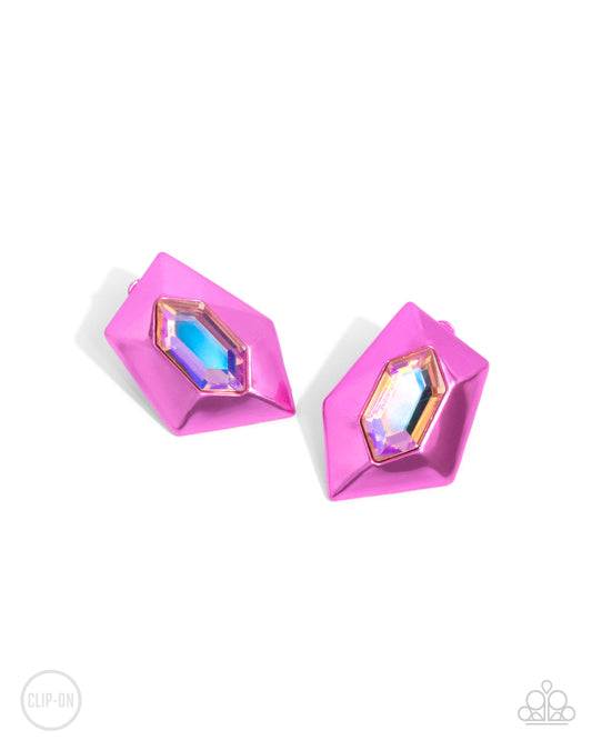 Dauntless Detail Pink Clip-On Earrings Paparazzi