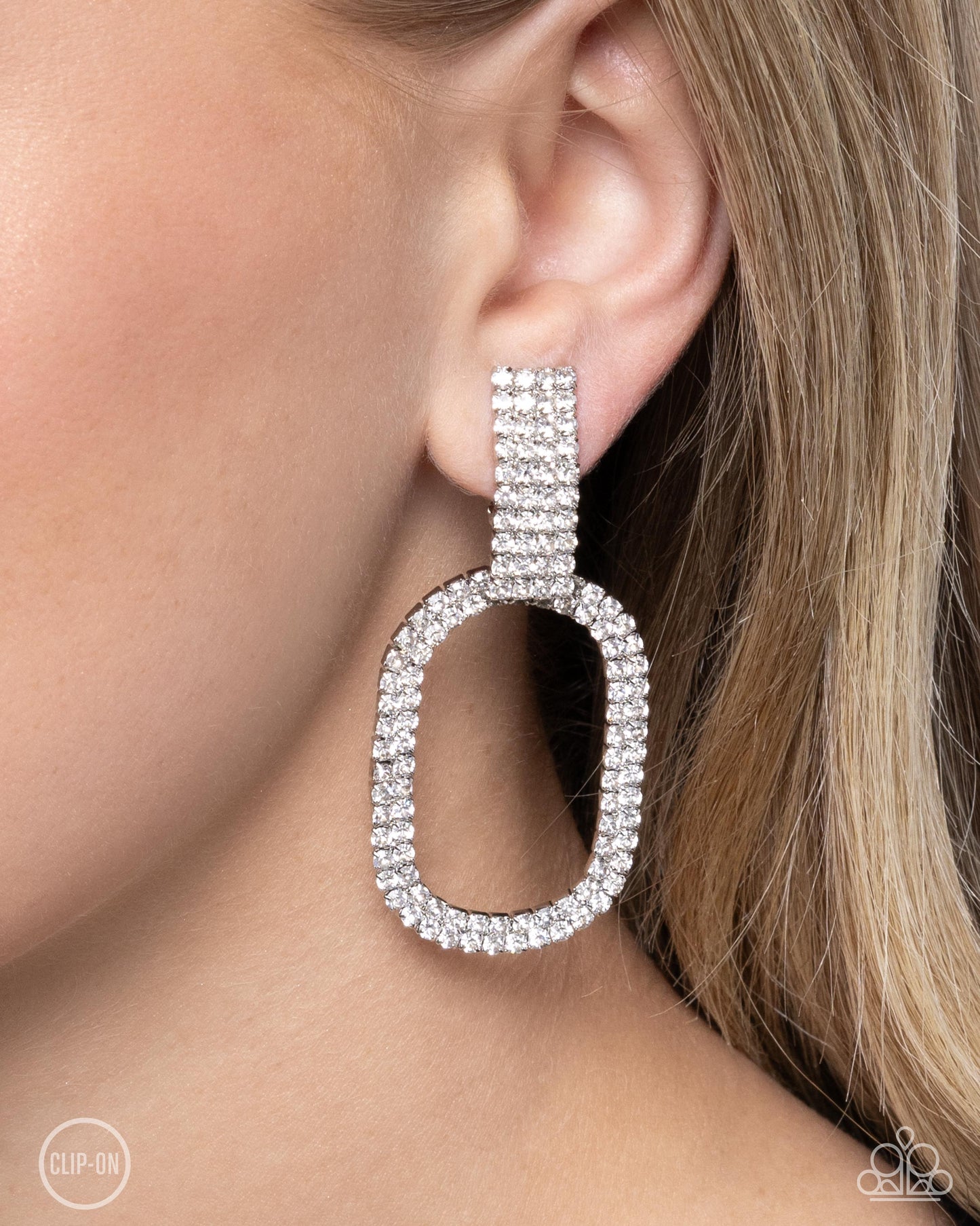 Guarded Glitz White Clip-On Earrings Paparazzi