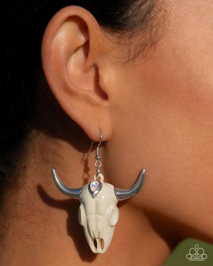 Southwestern Skull White Earrings Paparazzi