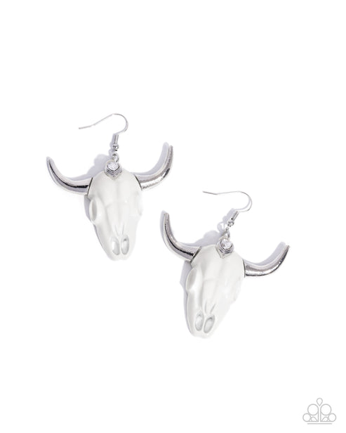 Southwestern Skull White Earrings Paparazzi