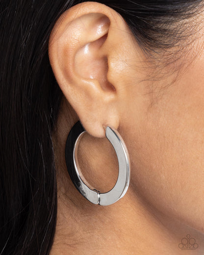 Circling Chariot Silver Hoop Earrings Paparazzi