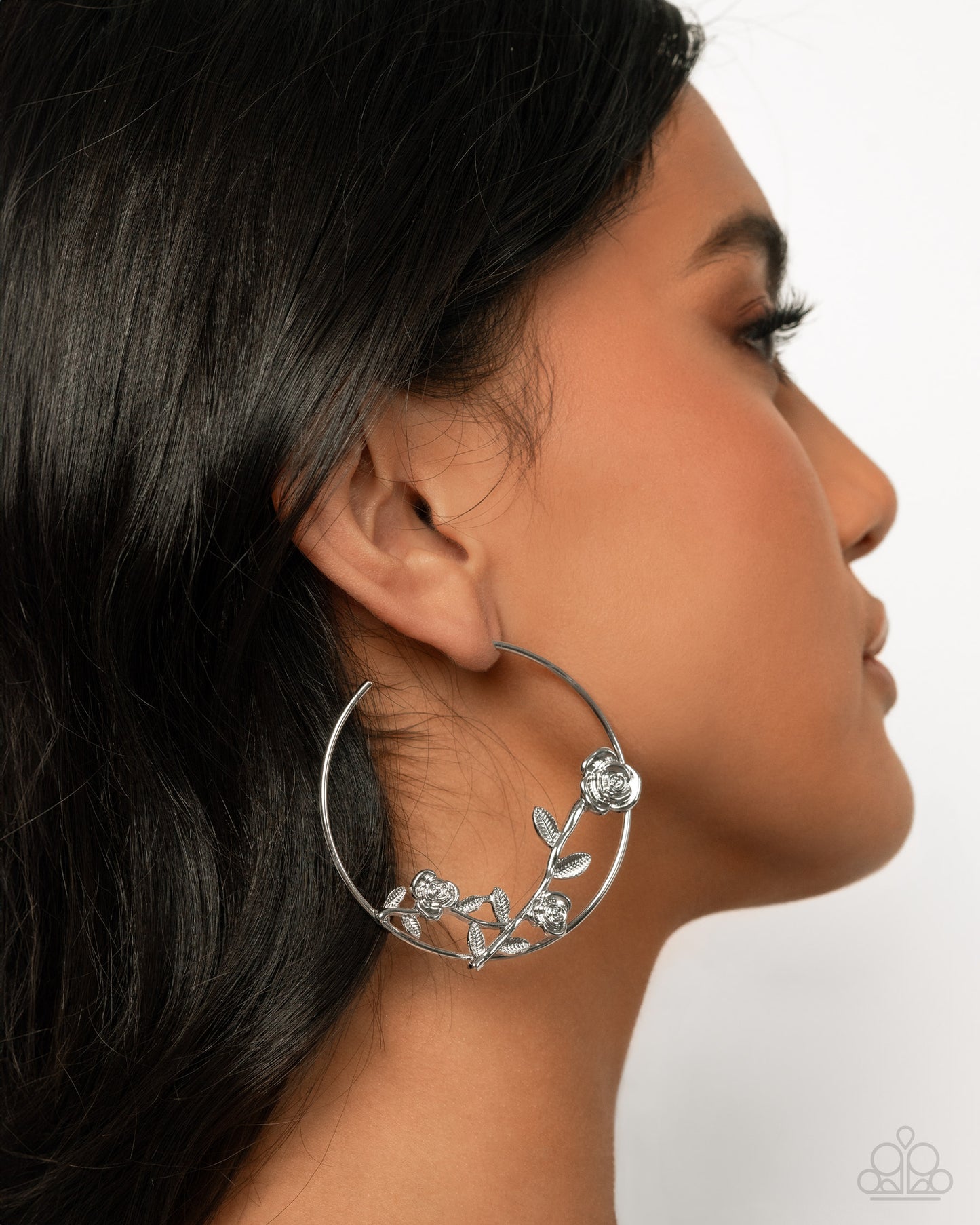 Blooming Benefit Silver Hoop Earrings Paparazzi