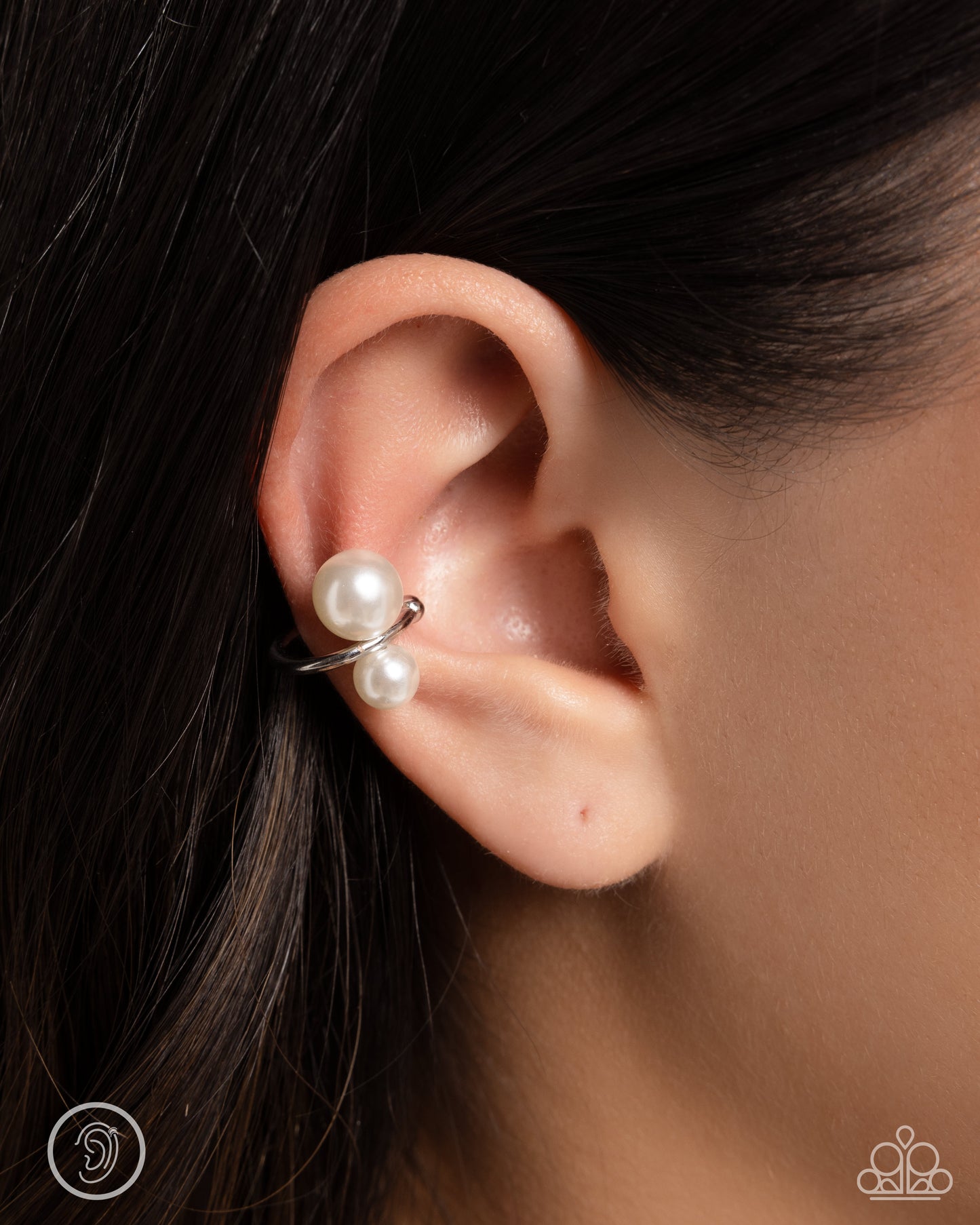 Elegant Emblem White Ear Cuff Earrings Paparazzi