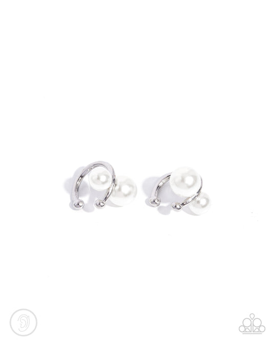 Elegant Emblem White Ear Cuff Earrings Paparazzi