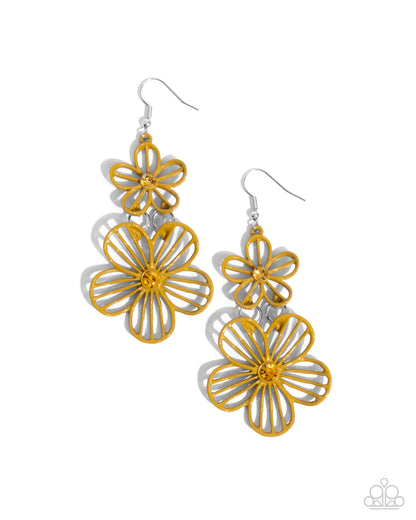 Textured Tiers Yellow Earrings Paparazzi