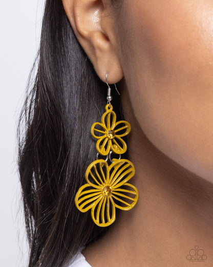 Textured Tiers Yellow Earrings Paparazzi