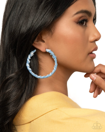 Denim Debut Blue Hoop Earrings Paparazzi