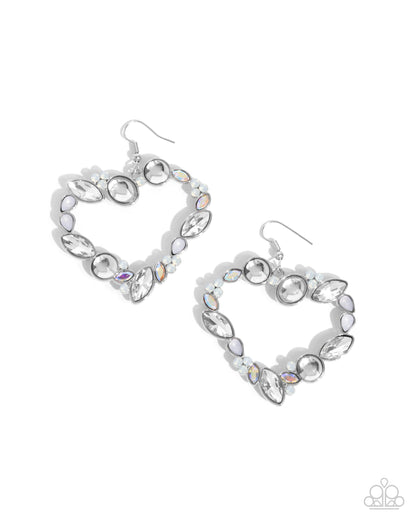 Heart Hierarchy White Earrings Paparazzi