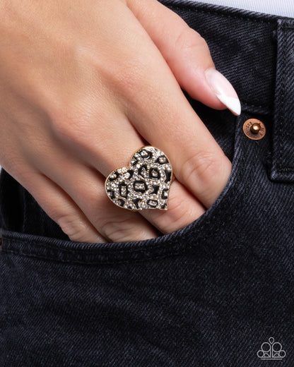 Cheetah Cameo Gold Ring Paparazzi