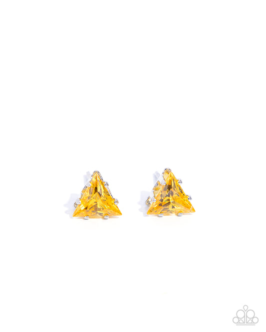 Triangular Twinkle Yellow Post Earrings Paparazzi