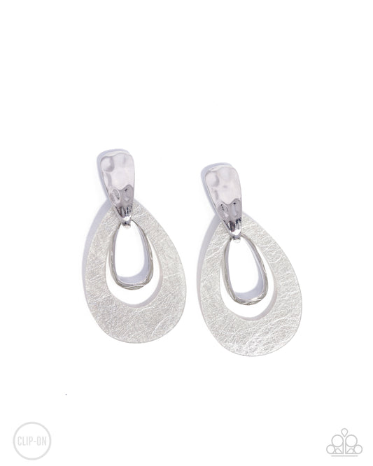 Tattered Teardrop Silver Clip-On Earrings Paparazzi