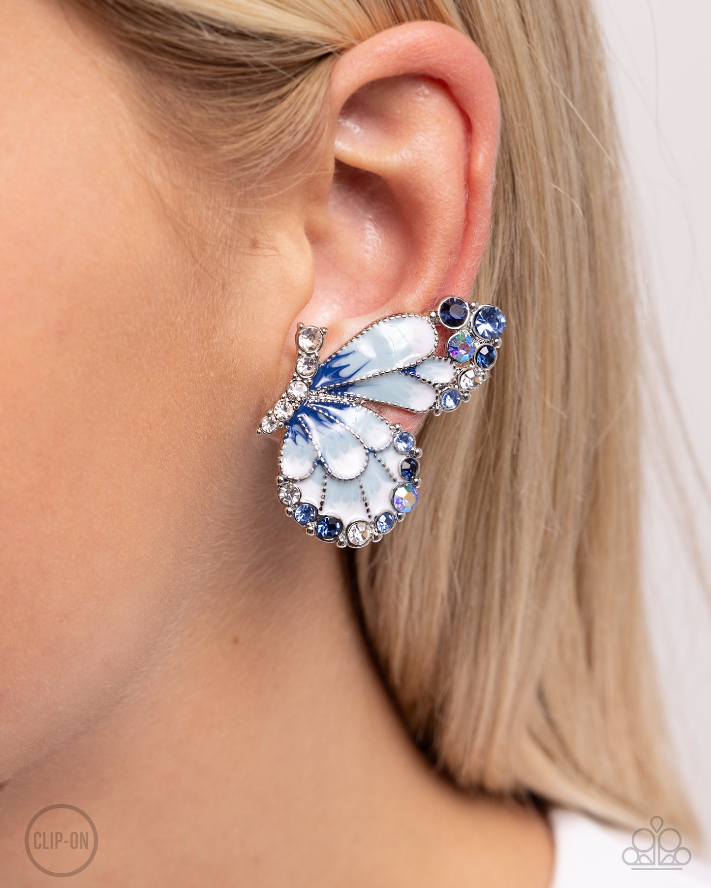 Decadent Descent Blue Clip-On Earrings Paparazzi