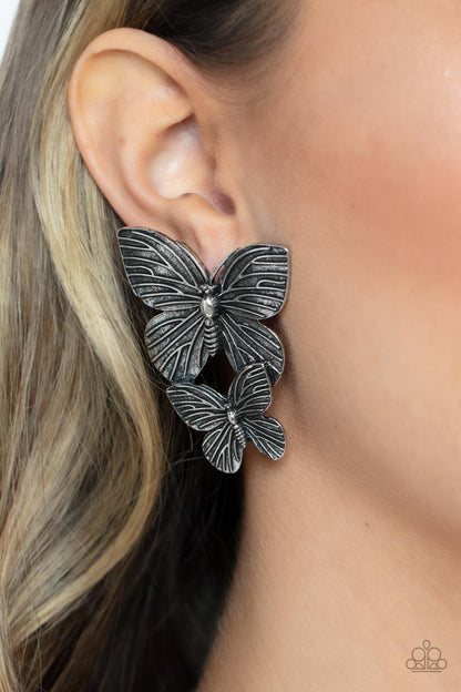 Blushing Butterflies Silver Earrings Paparazzi